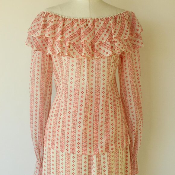 Vintage 1960s 1970s Skirt and Blouse, Neiman-Marcus Orange and Cream Peasant Sty - Picture 4 of 10